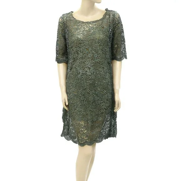 slim fit dress slacks Green Crochet Cutout Knit Dress